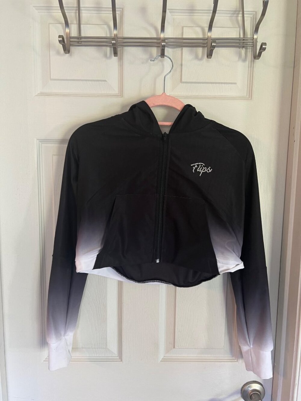 Flips Gymnastics Team Rhinestone Embellished Ombre Cropped Hoodie Warm Up Jacket - Picture 2 of 12